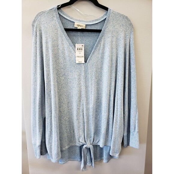 Style & Co Blue White Heathered Light Weight Sweater Front Tie sz 2X NEW - Picture 4 of 7